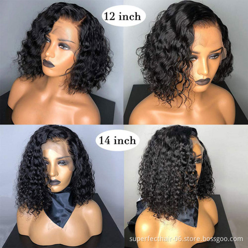 Wholesale Vendors 10A Grade Virgin Pixie Cut Short Bob Lace Frontal Wig Deep Water Wave Pre Plucked Lace Front Human Hair Wigs
